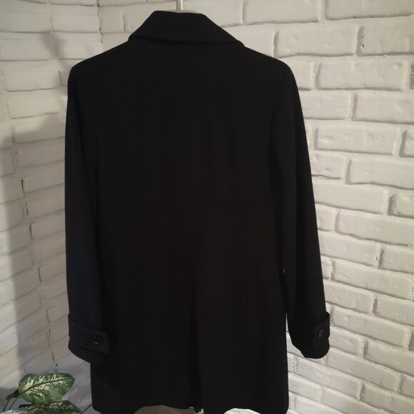 Reitmans Ladies Black Fully Lined 3 Button Closure Pea Coat - Picture 2 of 9